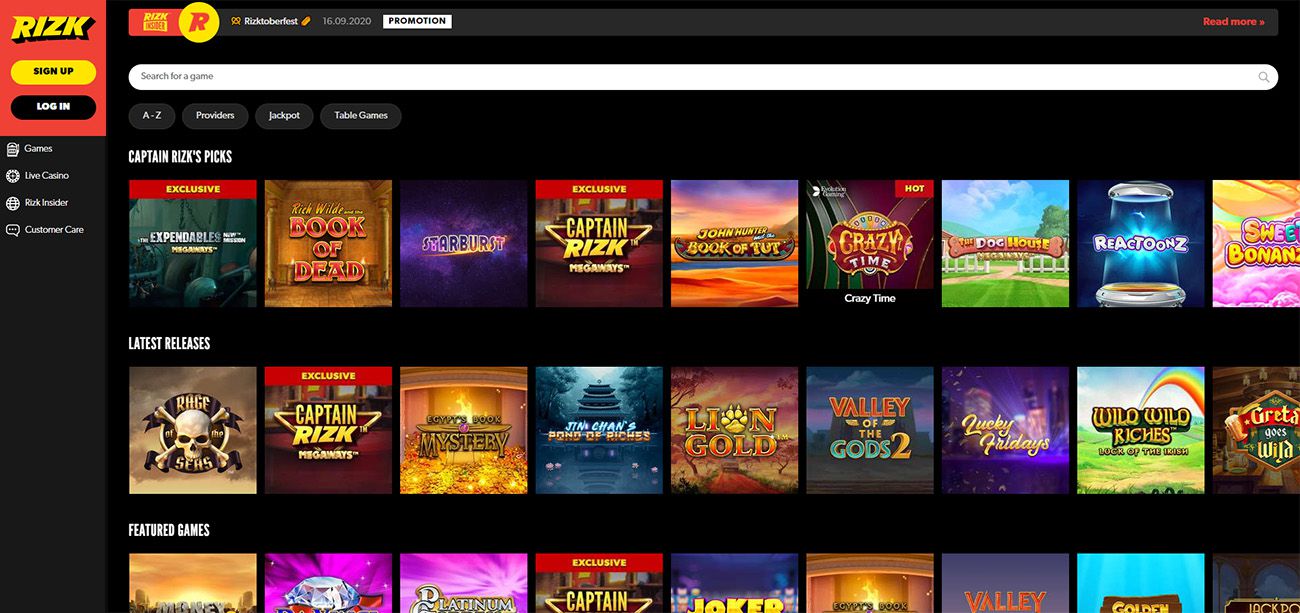 rizk casino game browser image