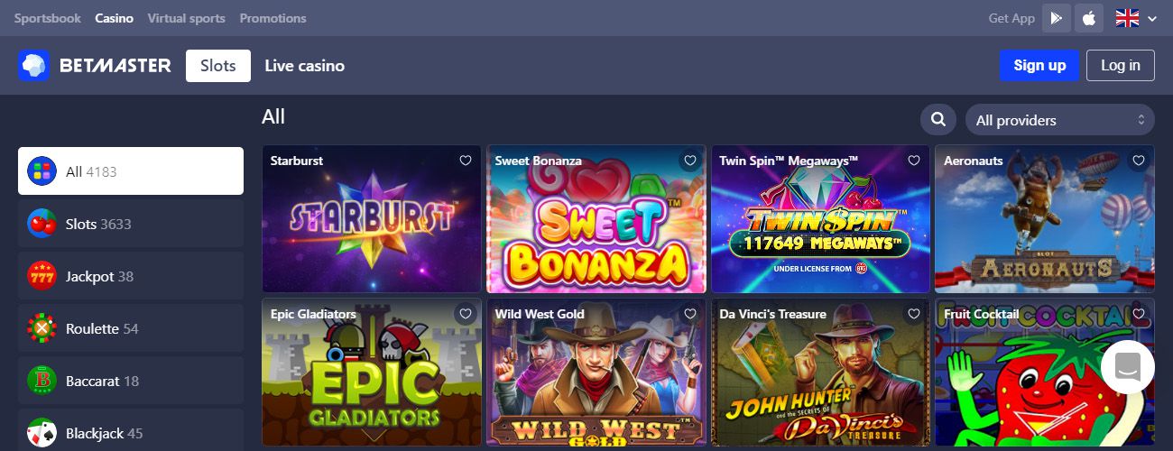 Betmaster casino game browser image